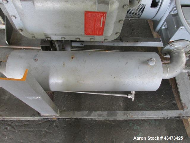 Busch Huckepack Vacuum Pump, Model 437-002. Rated 310 cfm at 0.5 Torr. Driven by 20hp, 230/460 volt XP motor. Skid mounted with silencer, heat exchanger, basket filter, separator and oil pot, serial#...