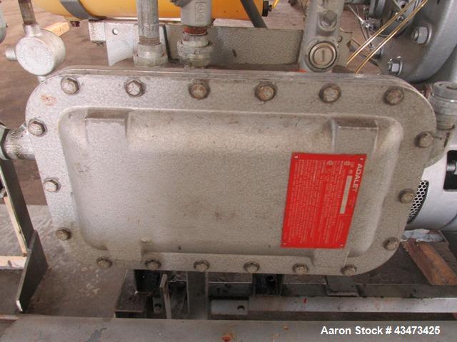 Busch Huckepack Vacuum Pump, Model 437-002. Rated 310 cfm at 0.5 Torr. Driven by 20hp, 230/460 volt XP motor. Skid mounted with silencer, heat exchanger, basket filter, separator and oil pot, serial#...