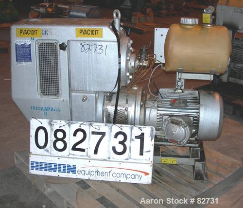 USED: Busch Huckepack two stage once through sealing rotary vane vacuum pump, model 437, carbon steel. Rated 282 cfm (29.9 hg). Radiator cooled. 3" inlet/outlet. Driven by a 20 hp, 3/60/460 volt, 176...