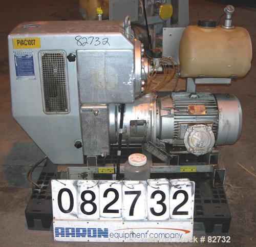 USED: Busch Huckepack two stage once through sealing rotary vane vacuum pump, model 437, carbon steel. Rated 282 cfm (29.9 hg). Radiator cooled. 3" inlet/outlet. Driven by a 20 hp, 3/60/460 volt, 176...