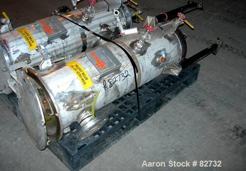 USED: Busch Huckepack two stage once through sealing rotary vane vacuum pump, model 437, carbon steel. Rated 282 cfm (29.9 hg). Radiator cooled. 3" inlet/outlet. Driven by a 20 hp, 3/60/460 volt, 176...