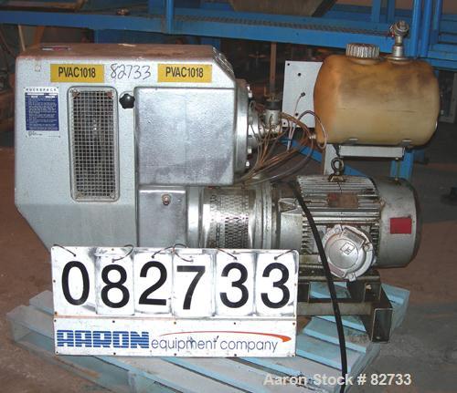 USED: Busch Huckepack two stage once through sealing rotary vane vacuum pump, model 437, carbon steel. Rated 282 cfm (29.9 hg). Radiator cooled. 3" inlet/outlet. Driven by a 20 hp, 3/60/460 volt, 176...
