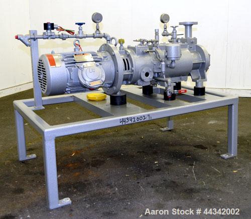 Used Busch Single Stage Cobra Dry Screw Vacuum Pump, Model AC0100, Carbon Steel. Rated 57 cfm, 0.30’’ Torr., direct cooled. Driven by a 5 hp, 3/60/230/460 volt, 3480 rpm XP motor. Mounted on a frame.
