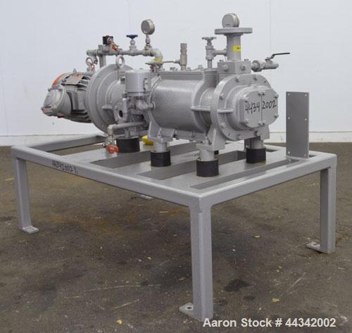 Used Busch Single Stage Cobra Dry Screw Vacuum Pump, Model AC0100, Carbon Steel. Rated 57 cfm, 0.30’’ Torr., direct cooled. Driven by a 5 hp, 3/60/230/460 volt, 3480 rpm XP motor. Mounted on a frame.