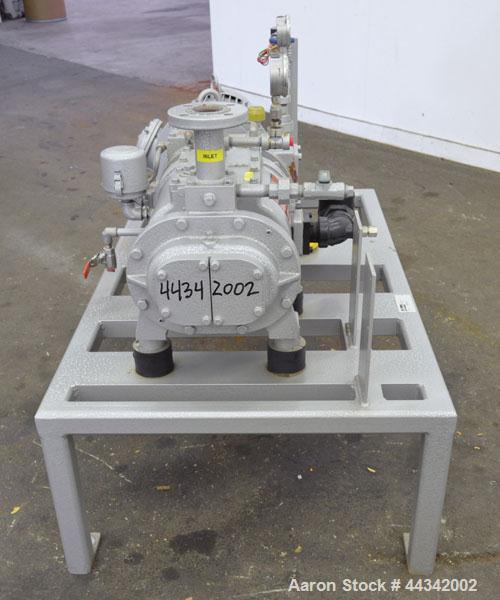 Used Busch Single Stage Cobra Dry Screw Vacuum Pump, Model AC0100, Carbon Steel. Rated 57 cfm, 0.30’’ Torr., direct cooled. Driven by a 5 hp, 3/60/230/460 volt, 3480 rpm XP motor. Mounted on a frame.