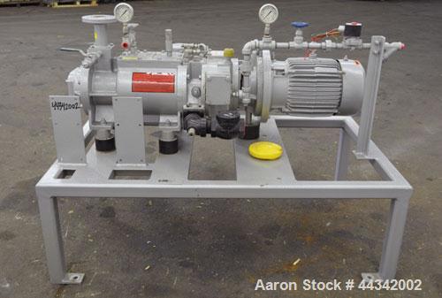Used Busch Single Stage Cobra Dry Screw Vacuum Pump, Model AC0100, Carbon Steel. Rated 57 cfm, 0.30’’ Torr., direct cooled. Driven by a 5 hp, 3/60/230/460 volt, 3480 rpm XP motor. Mounted on a frame.