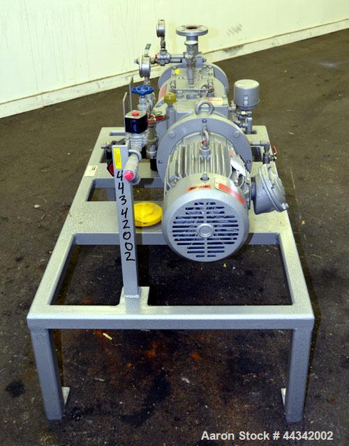 Used Busch Single Stage Cobra Dry Screw Vacuum Pump, Model AC0100, Carbon Steel. Rated 57 cfm, 0.30’’ Torr., direct cooled. Driven by a 5 hp, 3/60/230/460 volt, 3480 rpm XP motor. Mounted on a frame.