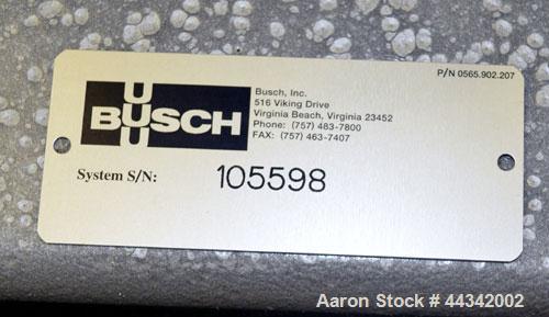 Used Busch Single Stage Cobra Dry Screw Vacuum Pump, Model AC0100, Carbon Steel. Rated 57 cfm, 0.30’’ Torr., direct cooled. Driven by a 5 hp, 3/60/230/460 volt, 3480 rpm XP motor. Mounted on a frame.
