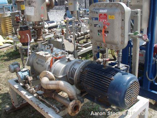 Used Busch Single Stage Cobra Dry Screw Vacuum Pump, Model AC0400FBT6.000H, Carbon Steel. Rated 262 cfm, 0.05’’ Torr., direct cooled. Driven by a 20 hp, 3/60/230/460 volt, 3520 rpm motor. Includes an...