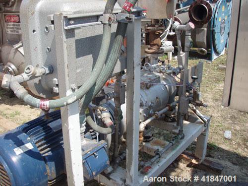 Used Busch Single Stage Cobra Dry Screw Vacuum Pump, Model AC0400FBT6.000H, Carbon Steel. Rated 262 cfm, 0.05’’ Torr., direct cooled. Driven by a 20 hp, 3/60/230/460 volt, 3520 rpm motor. Includes an...