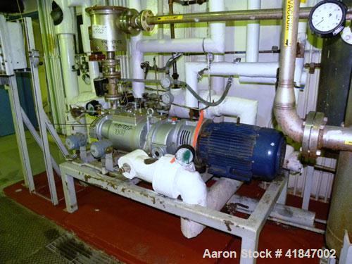 Used Busch Single Stage Cobra Dry Screw Vacuum Pump, Model AC0400FBT6.000H, Carbon Steel. Rated 262 cfm, 0.05’’ Torr., direct cooled. Driven by a 20 hp, 3/60/230/460 volt, 3520 rpm motor. Includes an...