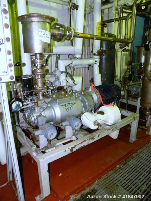 Used Busch Single Stage Cobra Dry Screw Vacuum Pump, Model AC0400FBT6.000H, Carbon Steel. Rated 262 cfm, 0.05’’ Torr., direct cooled. Driven by a 20 hp, 3/60/230/460 volt, 3520 rpm motor. Includes an...