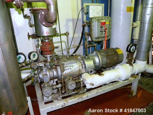 Used Busch Single Stage Cobra Dry Screw Vacuum Pump, Model AC0400FBT6.000H, Carbon Steel. Rated 262 cfm, 0.05’’ Torr., direct cooled. Driven by a 20 hp, 3/60/230/460 volt, 3520 rpm motor. Includes an...