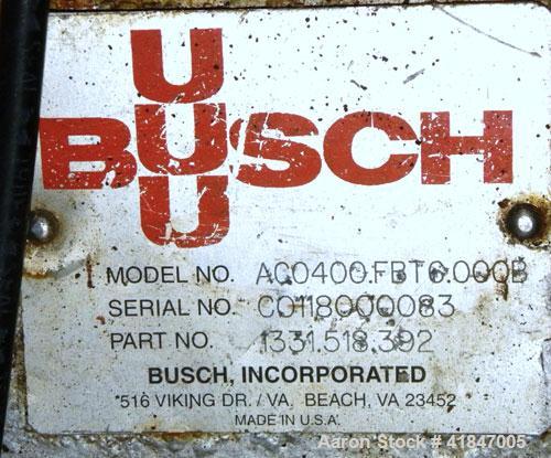Used Busch Single Stage Cobra Dry Screw Vacuum Pump, Model AC0400FBT6.000B, Carbon Steel. Rated 262 cfm, 0.05’’ Torr., direct cooled. Driven by a 20 hp, 3/60/230/460 volt, 3520 rpm motor. Includes an...