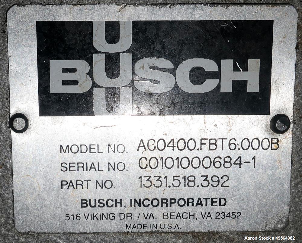 Used- Busch Vacuum Pump Skid, Model AC400FBT6.000B. Serial# 108321.  20 HP motor