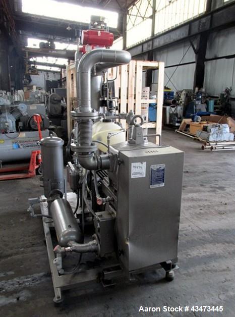 Used Busch Huckepack Vacuum Pump, Model HO437-D8095. Rated 282 cfm at 0.5 Torr, driven by 20hp, 230/460 volt XP motor. Skid mounted with silencer, heat exchanger, basket filter and oil pot, serial# 8...