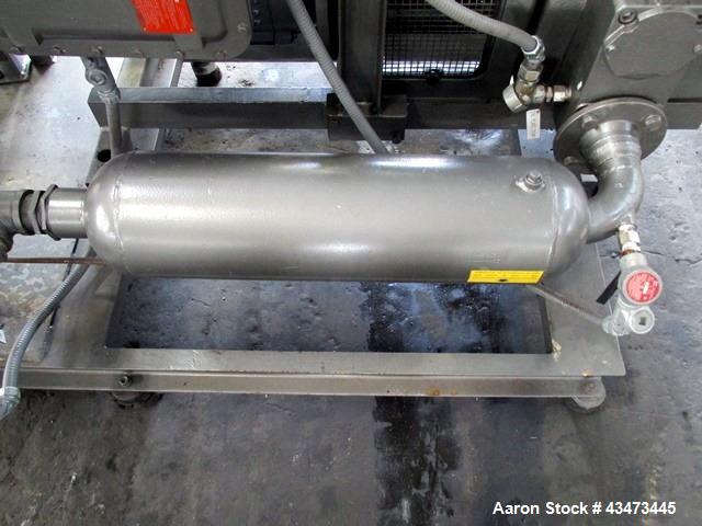 Used Busch Huckepack Vacuum Pump, Model HO437-D8095. Rated 282 cfm at 0.5 Torr, driven by 20hp, 230/460 volt XP motor. Skid mounted with silencer, heat exchanger, basket filter and oil pot, serial# 8...
