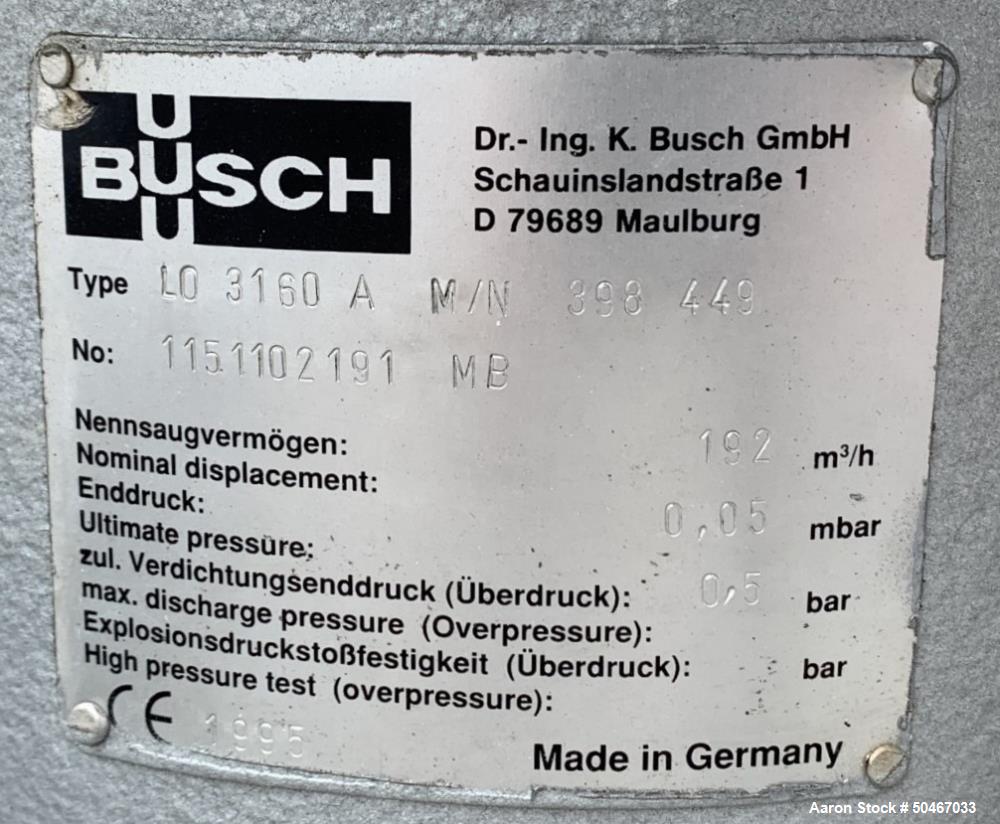 Used- Busch Vacuum System, Model LO3160