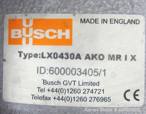 Used Busch Single Stage LX Series Dolphin Liquid Ring Vacuum Pump, Model LX0430A-AKO-MR-I-X, Carbon Steel. Rated 455 cubic meters an hour (268 cfm). 2-1/2” Inlet/outlet. Driven by a 15KW (20 hp), 3/6...