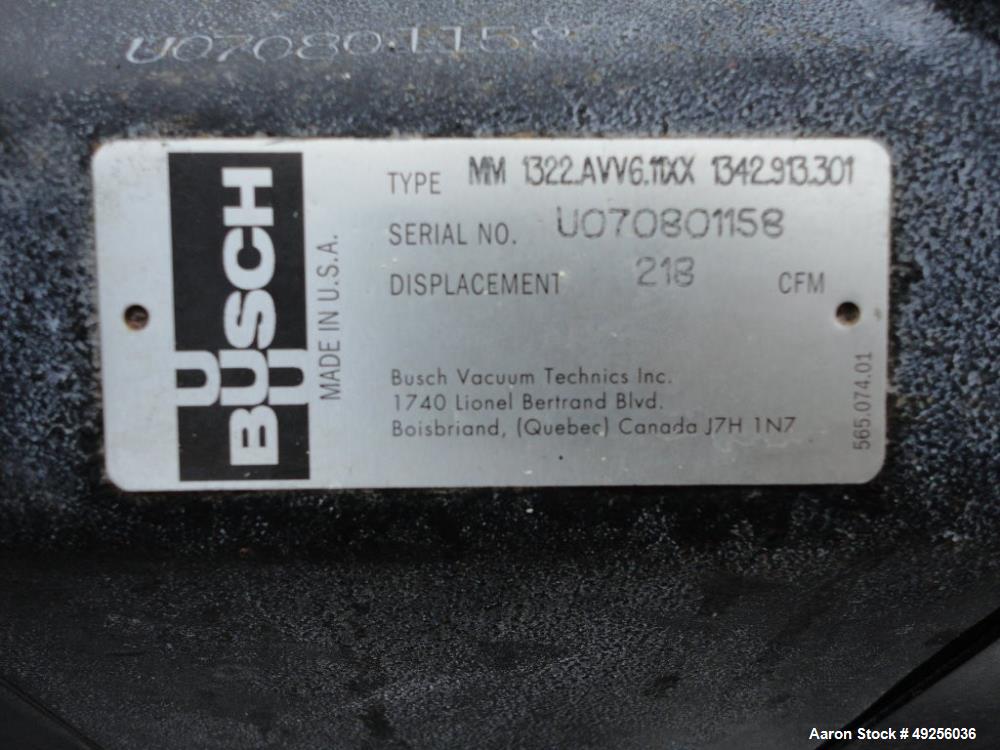 Used Busch Mink claw vacuum pump type MINK MM 1322 AVV6.11XX, serial number U070801158, Displacement 218 CFM, 10 HP, 208/230/460 V, 3-Phase, 60 Hz, 3475 rpm with a quadro electrical panel.