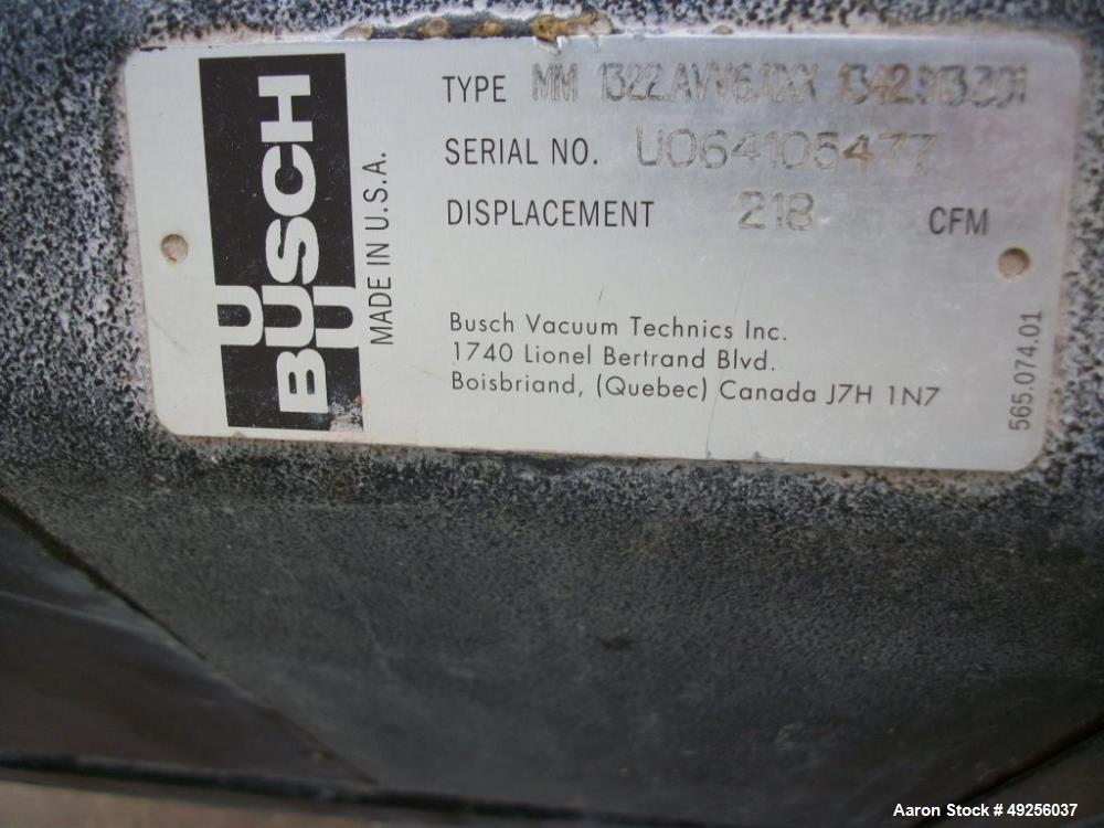 Used Busch Mink claw vacuum pump, type MINK MM 1322 AVV6.11XX, serial number U06415477, Displacement 218 CFM, 10 HP. 208/230/460 V, 3-phase, 60 Hz, 3475 rpm with a quadro electrical panel, portable, ...