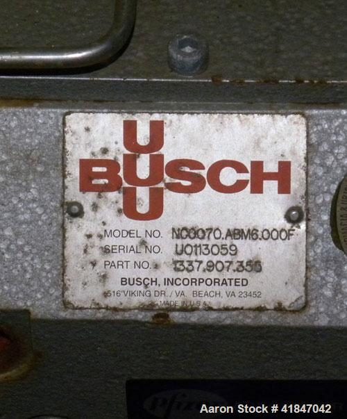 Used Busch Single Stage Cobra Dry Screw Vacuum Pump, model NC0070ABM6.000F, carbon steel. Rated 58 cfm, 0.075 Torr., air cooled. Driven by a 5 hp, 3/20-60/460 volt, 3505 rpm XP motor. Includes an XP ...