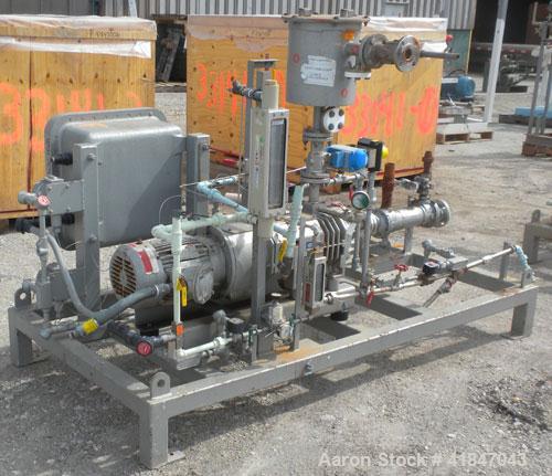 Used Busch Single Stage Cobra Dry Screw Vacuum Pump, model NC0070ABM6.000F, carbon steel. Rated 58 cfm, 0.075’’ Torr., air cooled. Driven by a 5 hp, 3/20-60/460 volt, 3505 rpm XP motor. Includes an X...