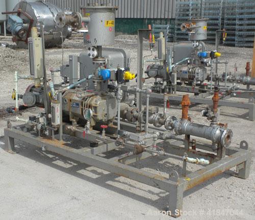 Used Busch Single Stage Cobra Dry Screw Vacuum Pump, model NC0070ABM6.000F, carbon steel. Rated 58 cfm, 0.075’’ Torr., air cooled. Driven by a 5 hp, 3/20-60/460 volt, 3505 rpm XP motor. Includes an X...