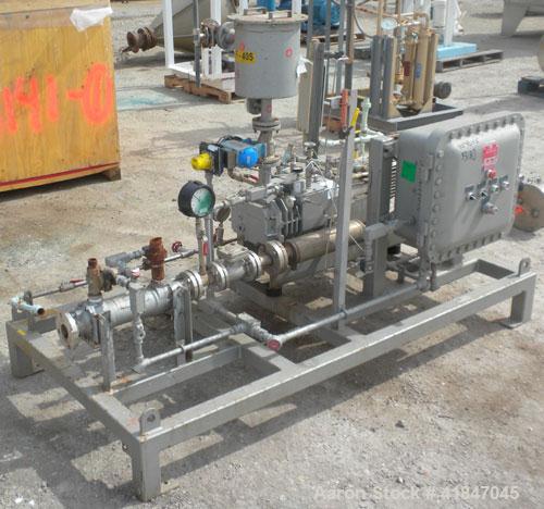 Used Busch Single Stage Cobra Dry Screw Vacuum Pump, Model NC0070ABM6.000F, Carbon Steel. Rated 58 CFM, 0.075’’ Torr., air cooled. Driven by a 5 HP, 3/20-60/460 Volt, 3505 RPM XP motor. Includes an X...