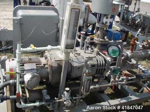 Used Busch Single Stage Cobra Dry Screw Vacuum Pump, Model NC0070ABM6.000F, Carbon Steel. Rated 58 cfm, 0.075’’ Torr., air cooled. Driven by a 5 hp, 3/20-60/460 volt, 3505 rpm XP motor. Includes an X...