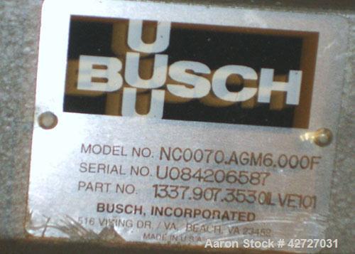 Used Busch Single Stage Cobra Dry Screw Vacuum Pump, Model NC0070, Carbon Steel. Rated 50 cfm at .075 torr, jacketed chamber with heat exchanger and silencer, direct coupled 5 hp, 230/460 volt xp mot...