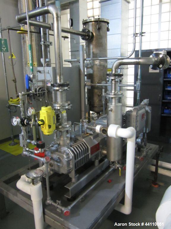 Used- Busch vacuum pump system, Model NC0250 ABM6.000F, with RAS steel condenser, installed 2010