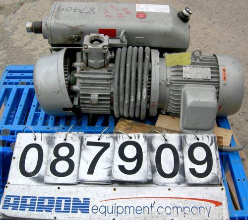 USED: Busch single stage, oil sealed, rotary vane vacuum pump, model R00160-13032-1001, carbon steel. Rated 117 cfm, 20.6" hg. Driven by a 7.5 hp, 3/60/208-230/460 volt, 1750 rpm motor. Base mounted.
