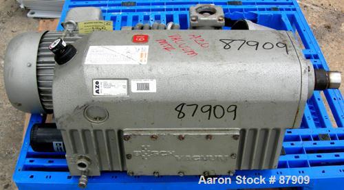 USED: Busch single stage, oil sealed, rotary vane vacuum pump, model R00160-13032-1001, carbon steel. Rated 117 cfm, 20.6" hg. Driven by a 7.5 hp, 3/60/208-230/460 volt, 1750 rpm motor. Base mounted.