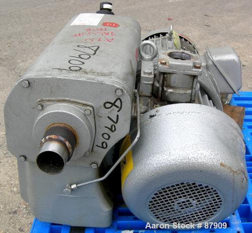 USED: Busch single stage, oil sealed, rotary vane vacuum pump, model R00160-13032-1001, carbon steel. Rated 117 cfm, 20.6" hg. Driven by a 7.5 hp, 3/60/208-230/460 volt, 1750 rpm motor. Base mounted.