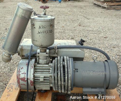 Used Busch Single Stage, Oil Sealed, Rotary Vane Vacuum Pump, model R5-160-138, carbon steel. Rated 117 cfm, 15'' HG, Torr. 29.3''. Air cooled. Driven by a 7 1/2 hp, 3/60/208-230/460 volt, 1760 rpm m...