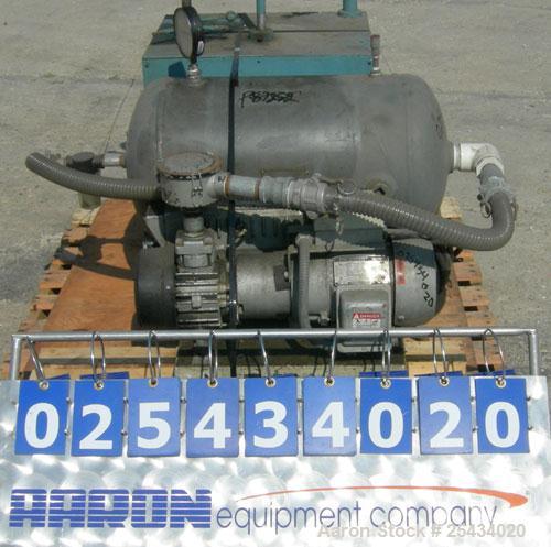 Used-Busch Single Stage, Oil Sealed, Rotary Vane Vacuum Pump, Model RC0025-E50G-1101, Carbon Steel.Rated 20 cfm, 15 torr, ai...