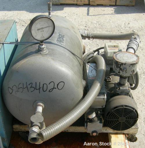 Used Busch Single Stage, Oil Sealed, Rotary Vane Vacuum Pump, Model RC0025-E50G-1101, Carbon Steel.Rated 20 cfm, 15 torr, air cooled.Driven by a 15 hp, 3/60/208-230/460 volt, 1730 rpm motor.Includes ...
