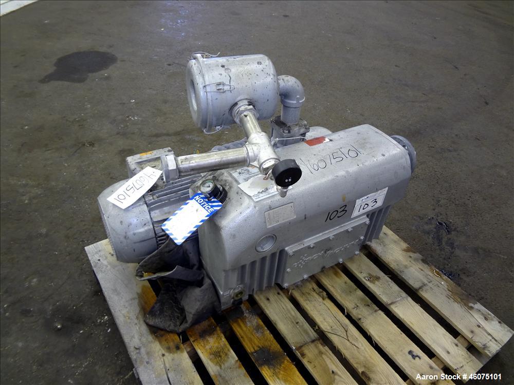 Used Busch Single Stage Air Cooled Oil Sealed Rotary Vane Vacuum Pump, Model RC0160.B032.1001, Carbon Steel. Rated 117 CFM at 15" torr. Approximate 1-1/2" Inlet & outlet. Driven by a 7.5hp, 3/60/208-...