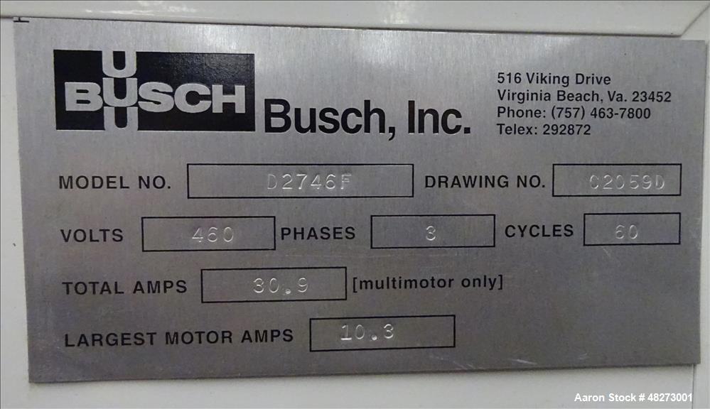 Used- Busch Triplex Central Vacuum System.