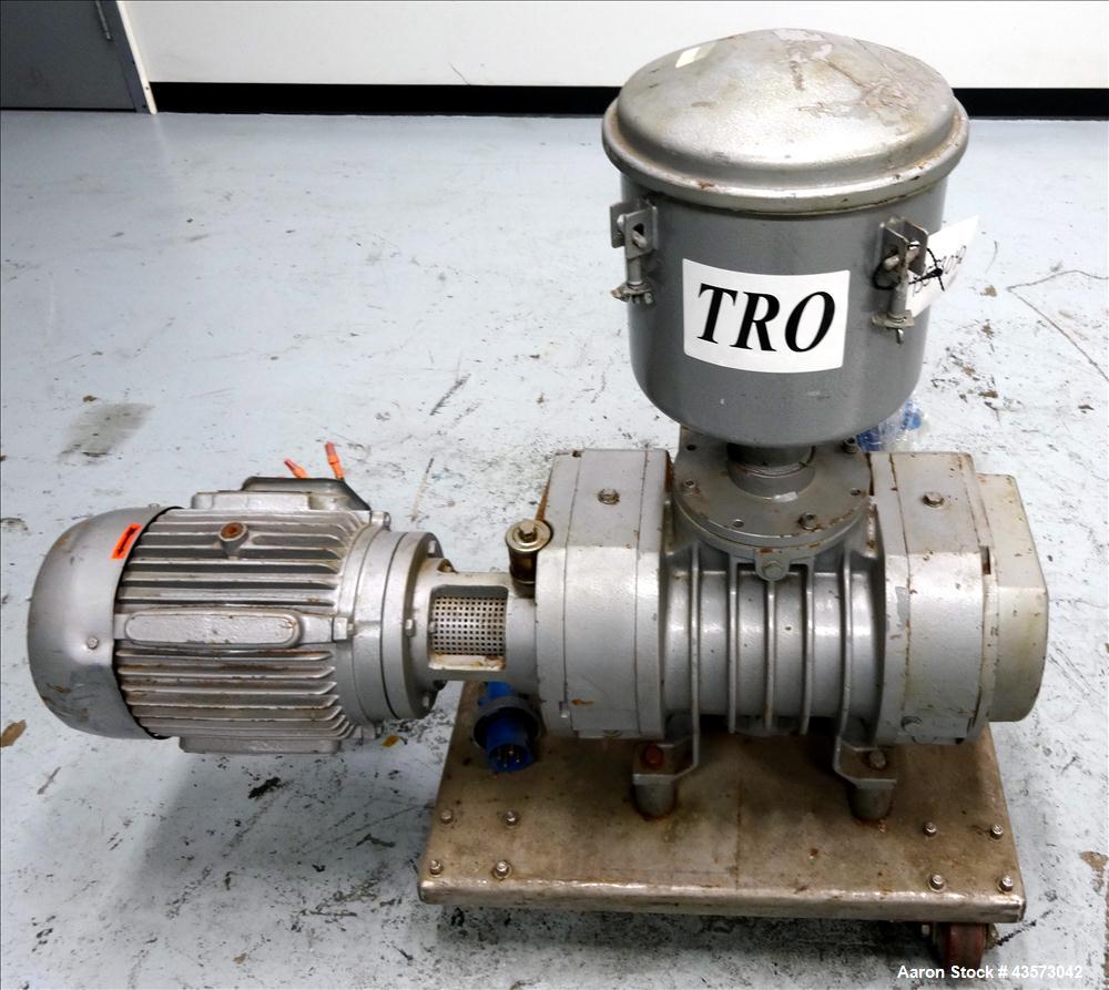 Used Busch Panda Rotary Lobe Vacuum Booster. 1060 CFM. Model WV 1500. Carbon steel construction. Has 7.5 HP Toshiba Motor, 3600 RPM, and filter. 208-230/460 volts. Mounted on flat steel frame with ca...