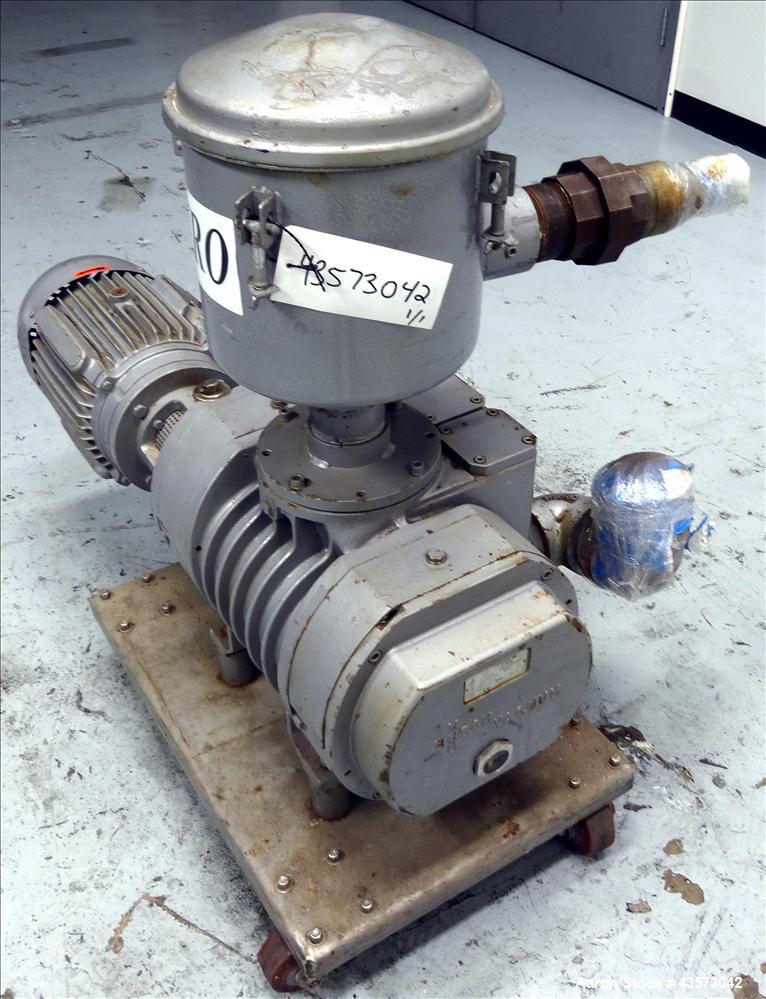 Used Busch Panda Rotary Lobe Vacuum Booster. 1060 CFM. Model WV 1500. Carbon steel construction. Has 7.5 HP Toshiba Motor, 3600 RPM, and filter. 208-230/460 volts. Mounted on flat steel frame with ca...