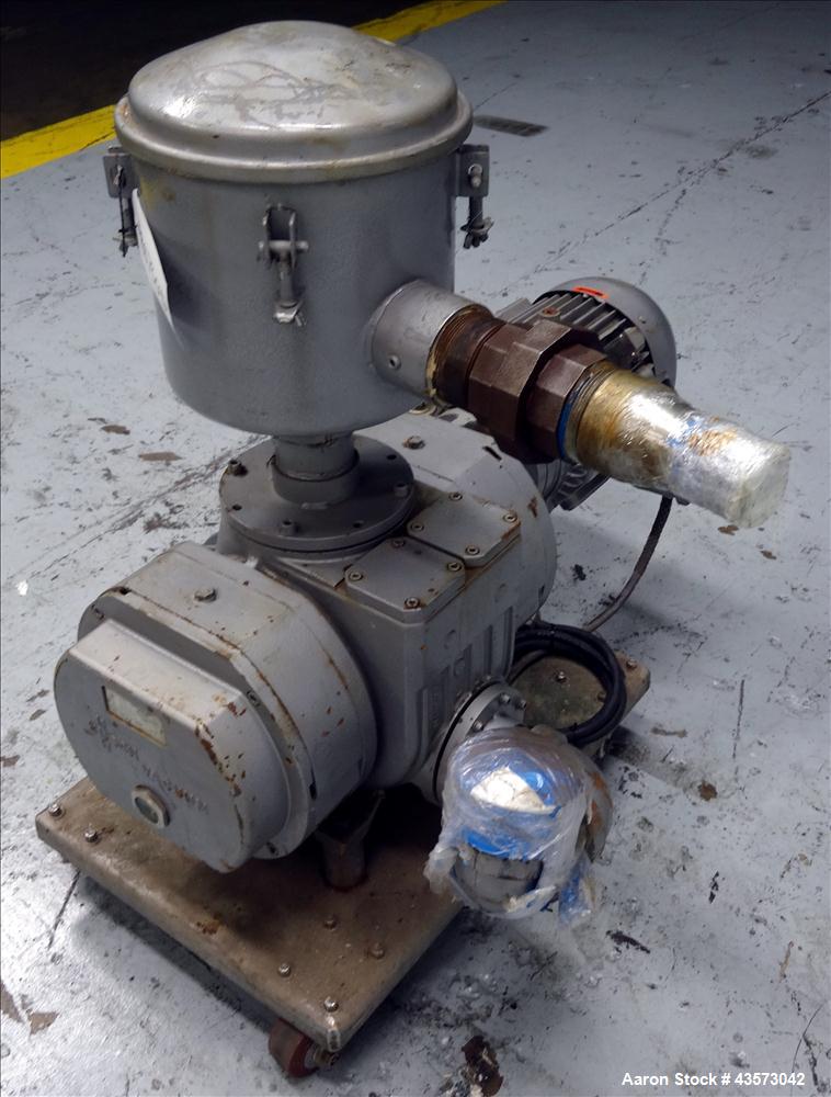 Used Busch Panda Rotary Lobe Vacuum Booster. 1060 CFM. Model WV 1500. Carbon steel construction. Has 7.5 HP Toshiba Motor, 3600 RPM, and filter. 208-230/460 volts. Mounted on flat steel frame with ca...