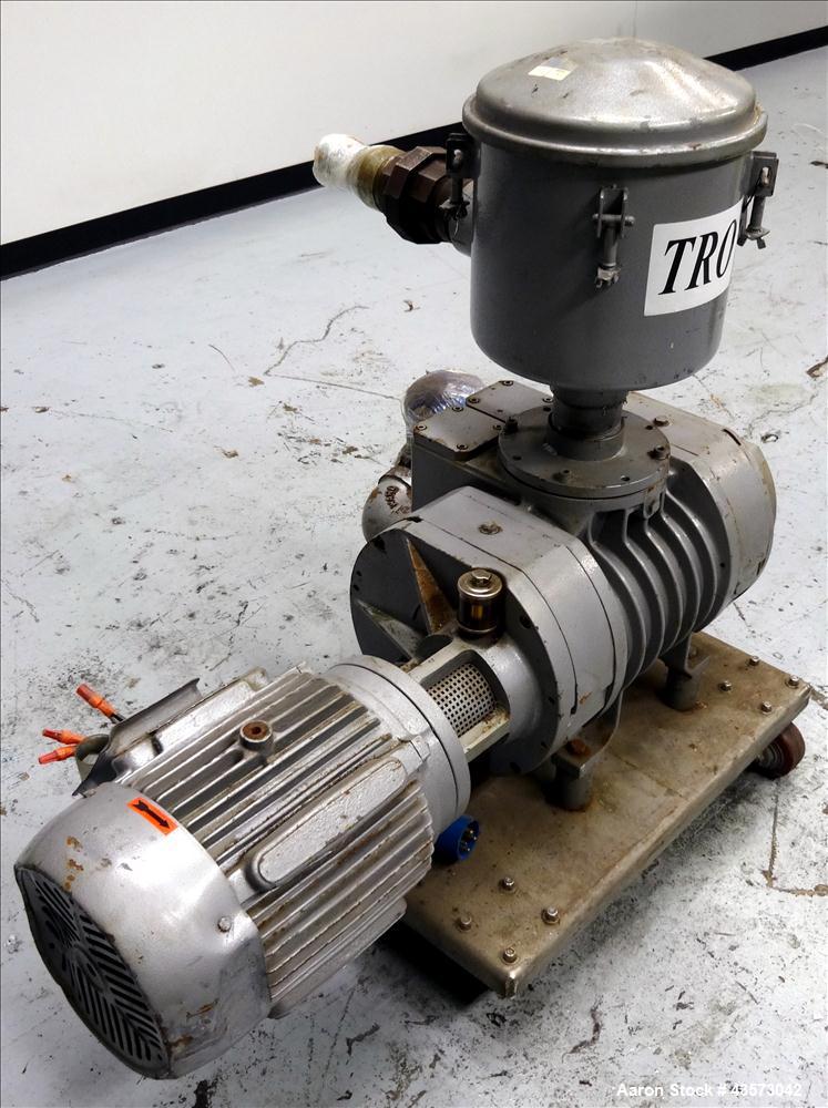 Used Busch Panda Rotary Lobe Vacuum Booster. 1060 CFM. Model WV 1500. Carbon steel construction. Has 7.5 HP Toshiba Motor, 3600 RPM, and filter. 208-230/460 volts. Mounted on flat steel frame with ca...