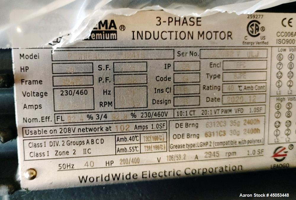 Usado- Carver modelo RS6-A 3X2X6 DI Bomba de vacío. Accionado por un motor de 40hp 3/60/230/460v 3545rpm. Construido 2022