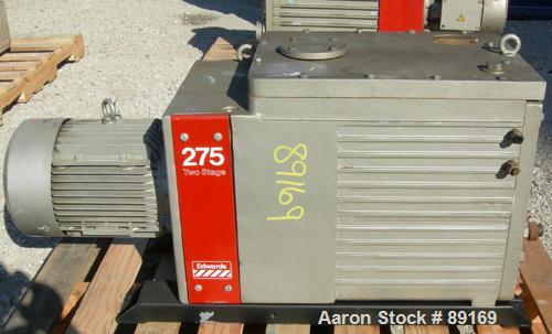 Used- Edwards Two Stage Rotary Vane Vacuum Pump, Model E2M275, Carbon Steel. Rated 172 cfm. Driven by a 6 kW (7.5 hp), 3/60/...