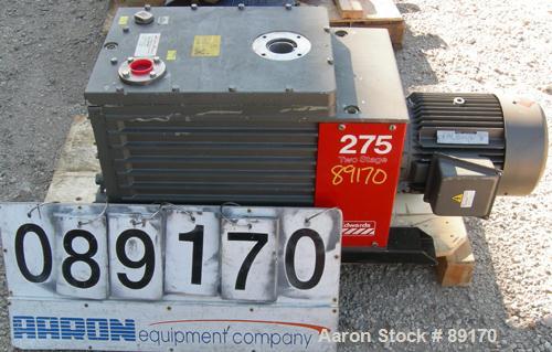 USED: Edwards two stage rotary vane vacuum pump, model E2M275, carbon steel. Rated 172 cfm. Driven by an 8.5 kW (10 hp), 3/60/230/460 volt, 1730 rpm motor.
