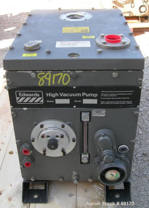 USED: Edwards two stage rotary vane vacuum pump, model E2M275, carbon steel. Rated 172 cfm. Driven by an 8.5 kW (10 hp), 3/60/230/460 volt, 1730 rpm motor.