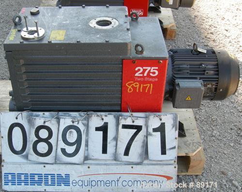 USED: Edwards two stage rotary vane vacuum pump, model E1M275, carbon steel. Rated 172 cfm. Driven by an 8.5 kW (10 hp), 3/60/208-230/460 volt, 1750 rpm motor.