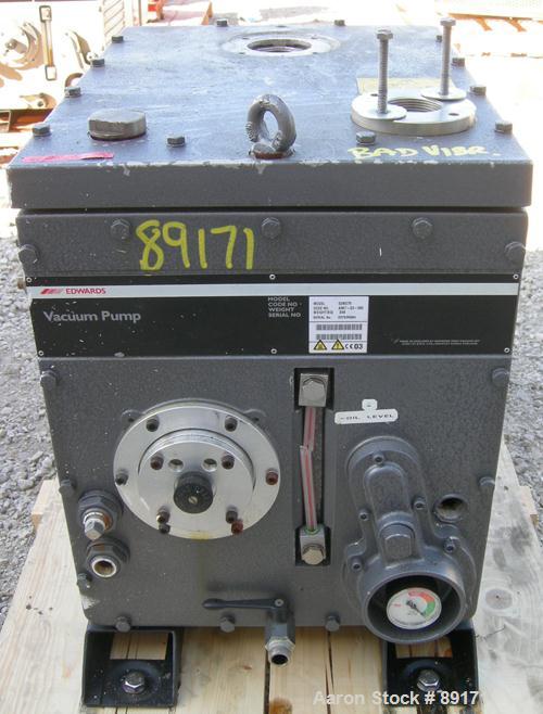 USED: Edwards two stage rotary vane vacuum pump, model E1M275, carbon steel. Rated 172 cfm. Driven by an 8.5 kW (10 hp), 3/60/208-230/460 volt, 1750 rpm motor.